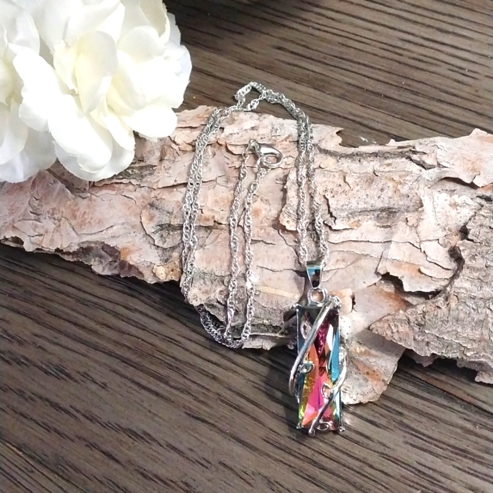 Colorful  Crystal Branch Pendant Necklace.